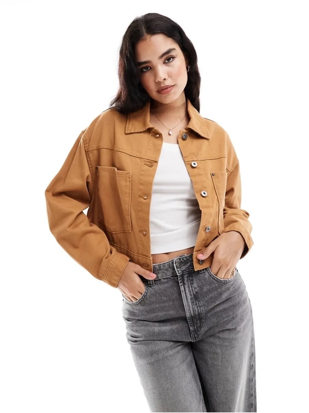 Vans Cropped Jean Jacket Caramel Camel Brown size Large
